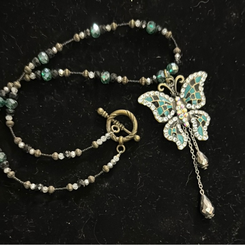 Butterfly Pendant Necklace with Beaded Chain